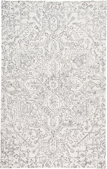 9' x 12' Wool Floral Tufted Handmade Stain Resistant Area Rug - Ivory And Gray