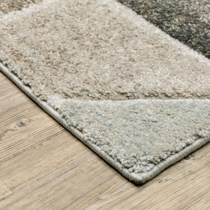 8' x 11' Geometric Power Loom Stain Resistant Area Rug - Gray Brown Beige Tan Taupe And Ivory