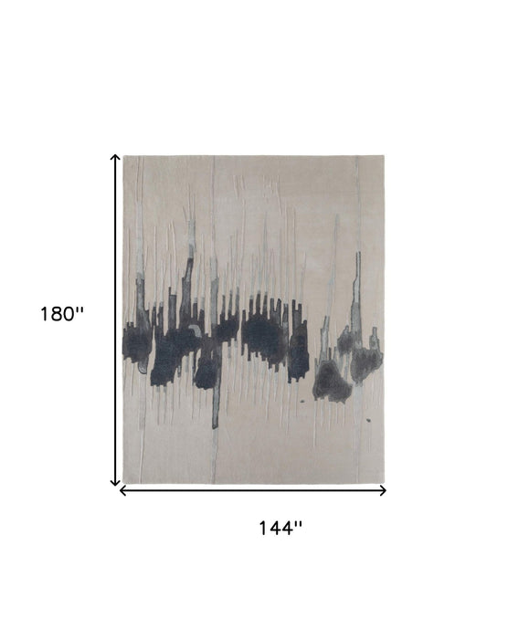 12' x 15' Abstract Hand Tufted Area Rug - Gray Ivory And Blue