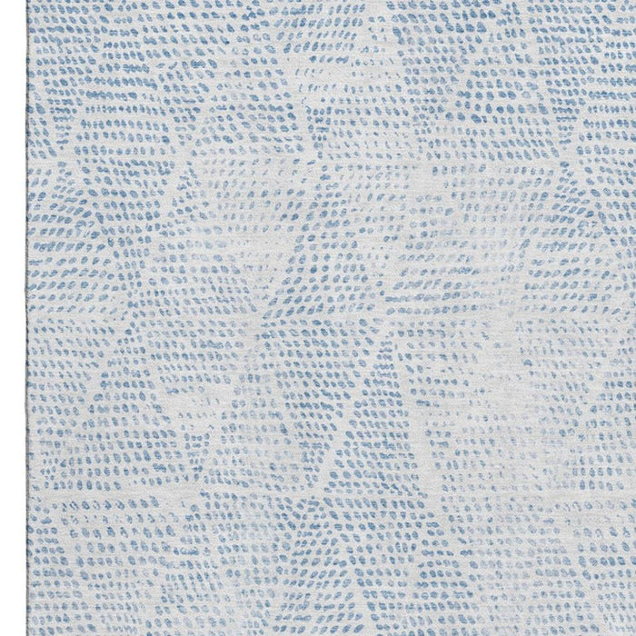 10' X 14' Diamond Washable Area Rug With UV Protection (650566) - Denim Blue / Ivory