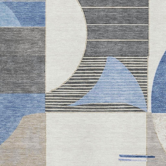 10' X 14' Geometric Washable Area Rug With UV Protection (697410) - Blue / Ivory / Gray