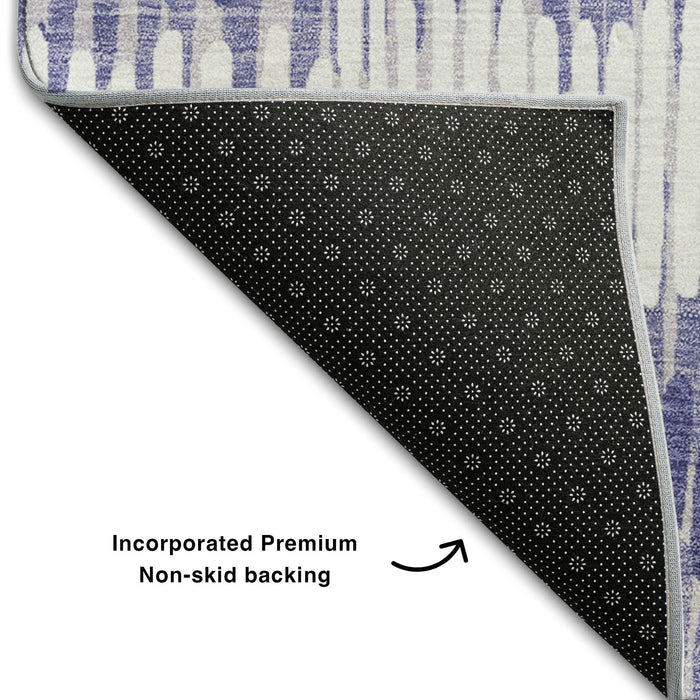 10' X 14' Striped Washable Area Rug With UV Protection (670670) - Purple / Ivory / Gray