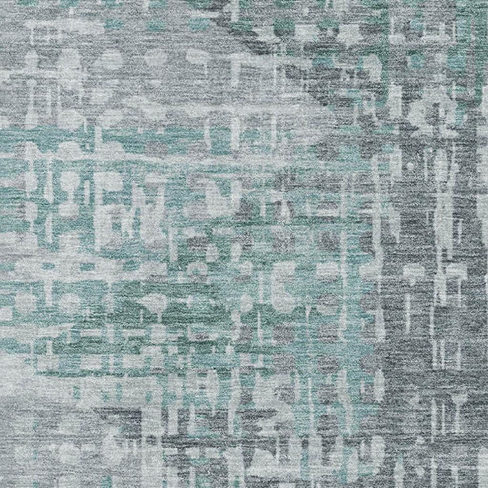 10' X 14' Geometric Washable Area Rug With UV Protection (715021) - Teal / Gray