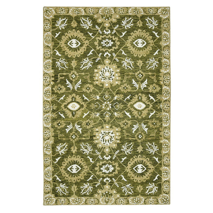 8' X 10' Wool Floral Medallion Hand Hooked Area Rug - Olive Green