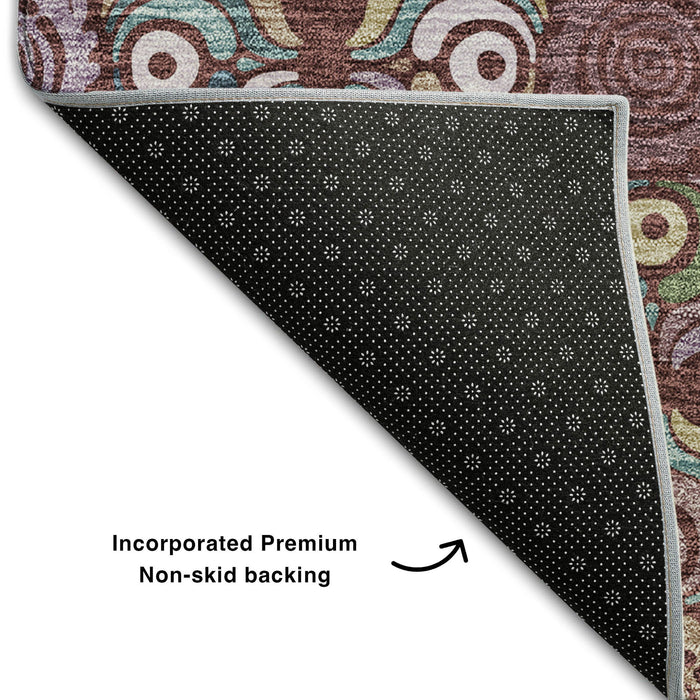 10' X 14' Medallion Washable Area Rug With UV Protection (667709) - Rust / Purple / Teal