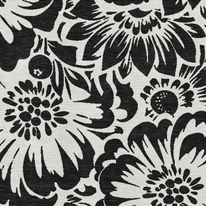 10' X 14' Floral Washable Area Rug With UV Protection (648622) - Black / Ivory