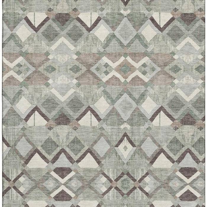 10' X 14' Geometric Washable Area Rug With UV Protection (692904) - Sage / Ivory / Taupe