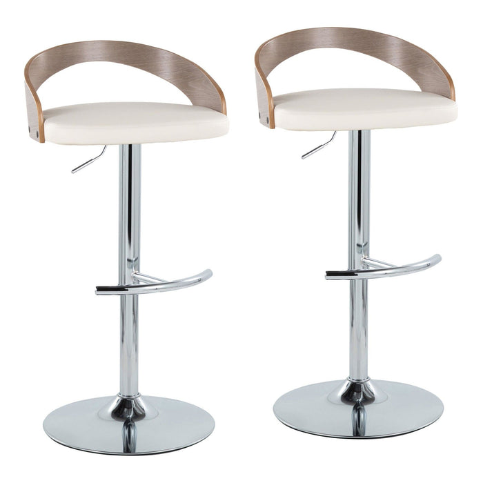 Grotto - Adjustable Barstool - Chrome Metal, Light Grey Wood