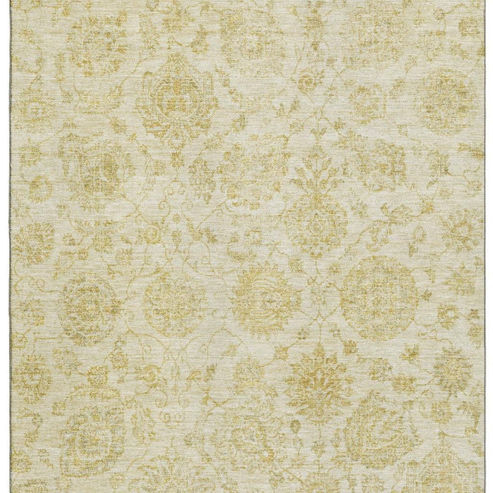 10' X 14' Damask Washable Area Rug With UV Protection (705131) - Gold / Beige