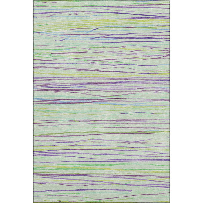 10' X 14' Striped Washable Area Rug With UV Protection (694725) - Mint Green / Lavender / Lime Green