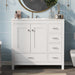 Giga bathroom vanity with ceramic sink, spacious storage cabinet, two soft-close doors, and five drawers for modern bathroom decor.