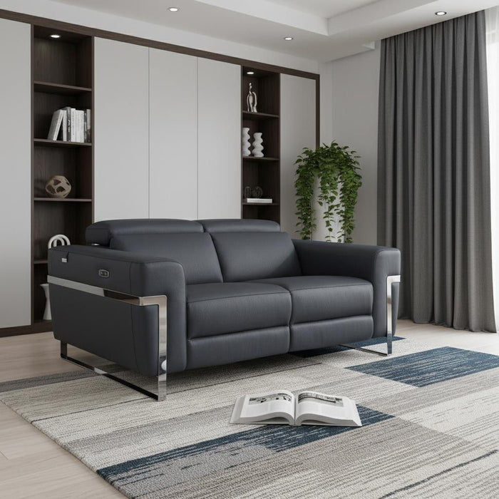 Italian Leather Power Reclining Loveseat - Gray / Silver