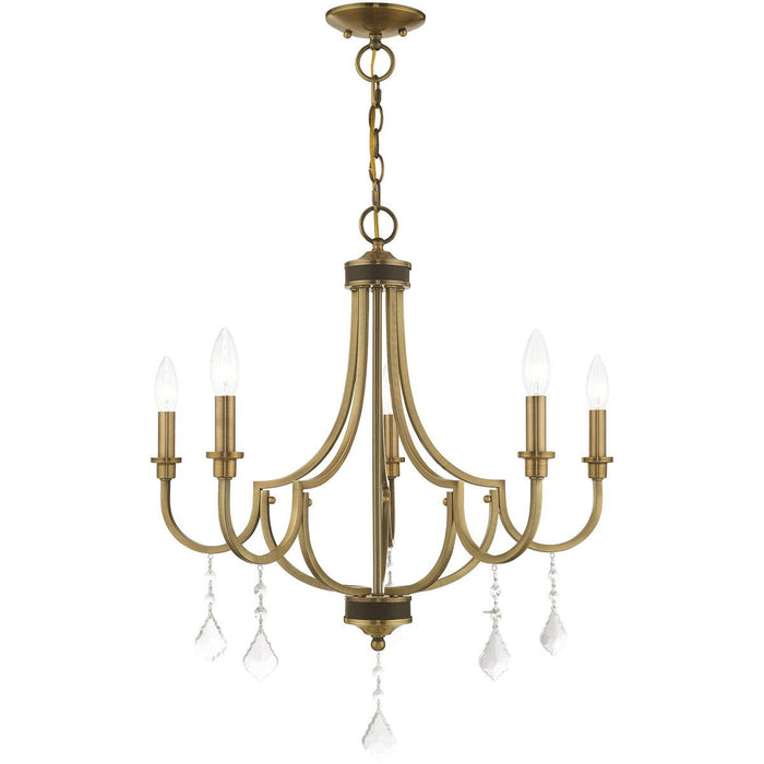 27" Five Light Dimmable Chandelier With Shades - Antiqued Brass