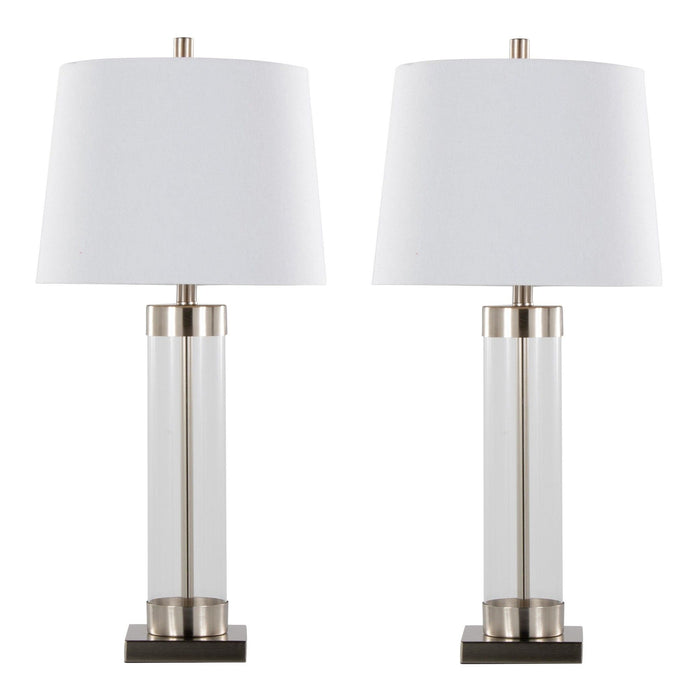 Glacier - 30" Table Lamp (Set of 2) - Clear Glass And Brushed Nickel With White Linen Shade