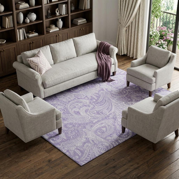 10' X 14' Paisley Washable Area Rug With UV Protection (654668) - Lavender / Ivory
