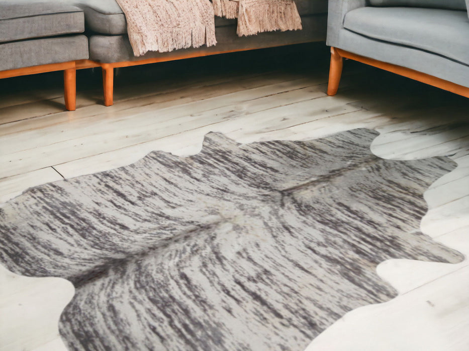6' x 7' Cowhide Striped Hand Knotted Area Rug - Ivory And Gray