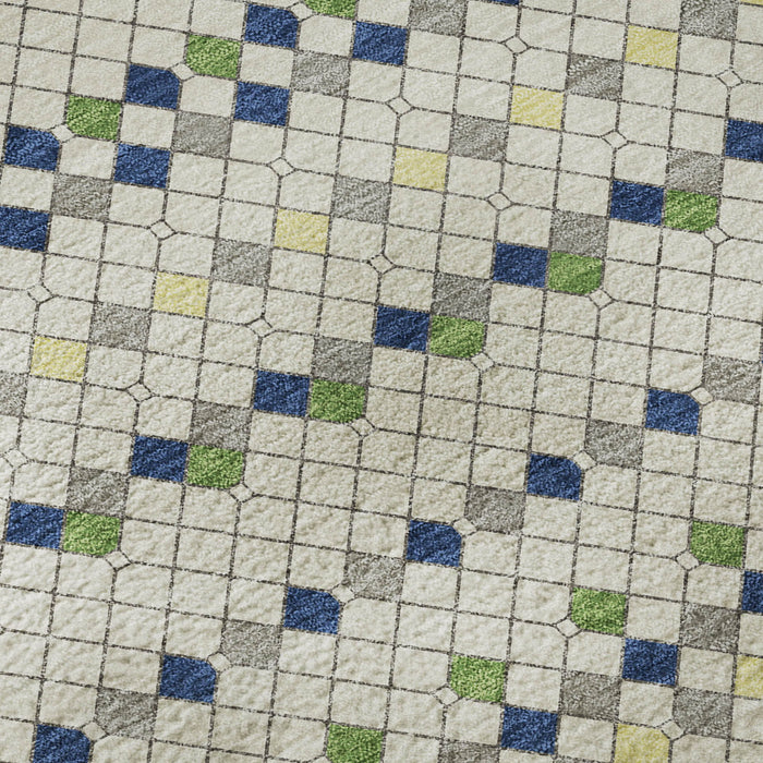 10' X 14' Striped Washable Area Rug With UV Protection (693534) - Linen / Green / Blue