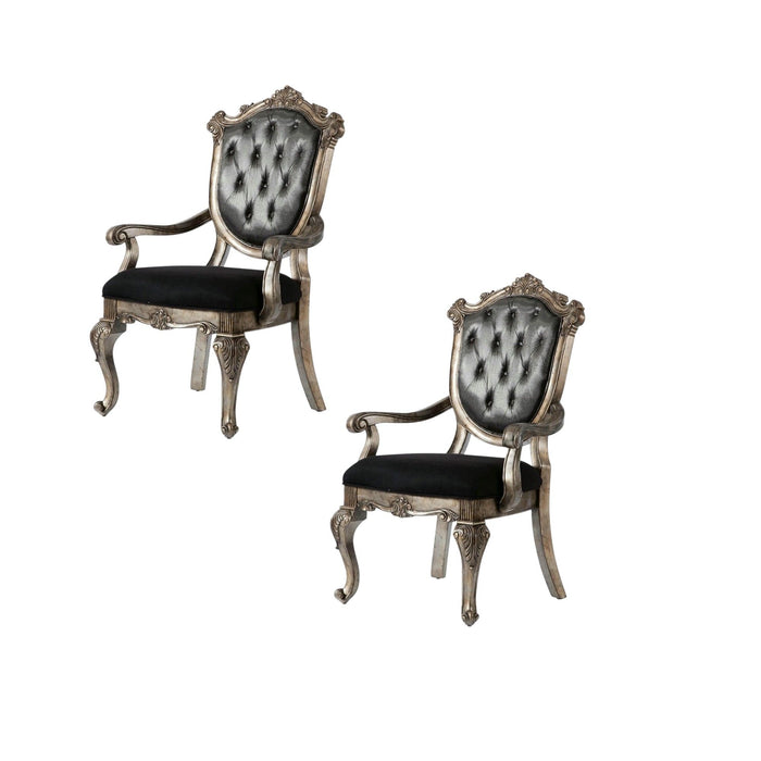 Tufted Fabric Solid Wood Open Back Dining Arm Chairs (Set of 2) - Dark Gray