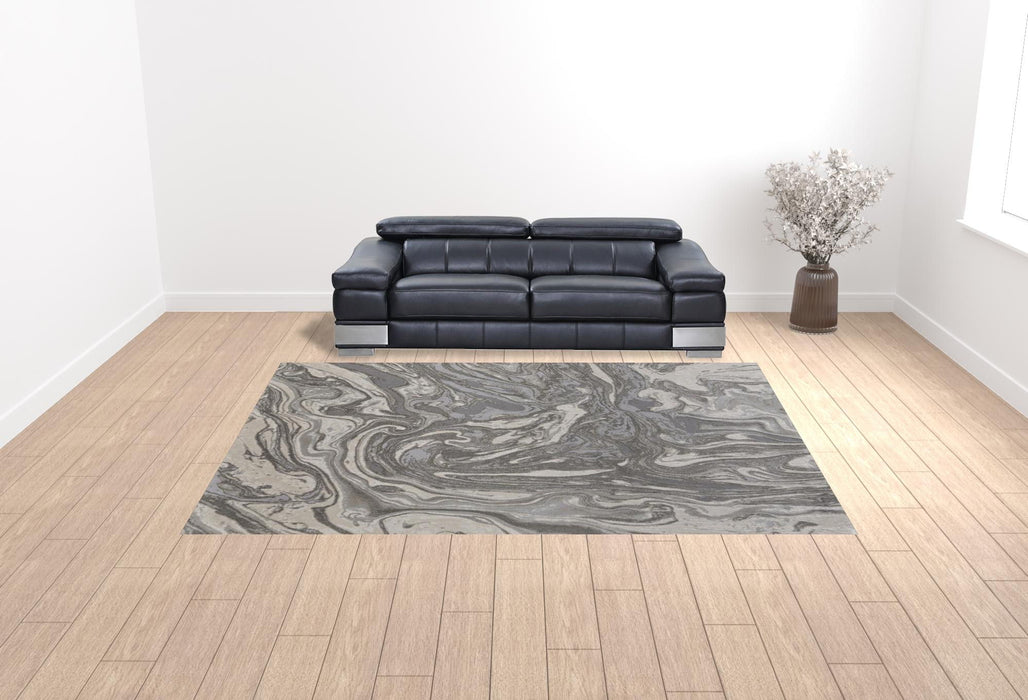 10' x 13' Abstract Stain Resistant Area Rug - Gray Ivory And Silver