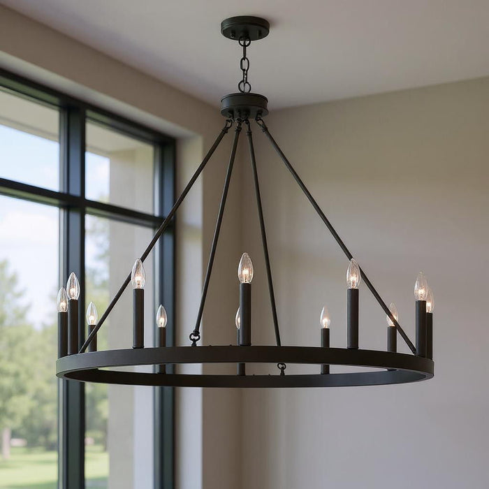Candle Style Twelve Light Metal Dimmable Chandelier - Bronze
