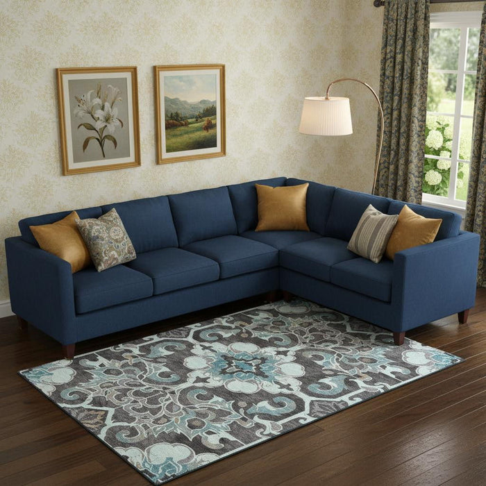 10' X 14' Floral Medallion Washable Area Rug With UV Protection (709090) - Teal / Charcoal / Gray