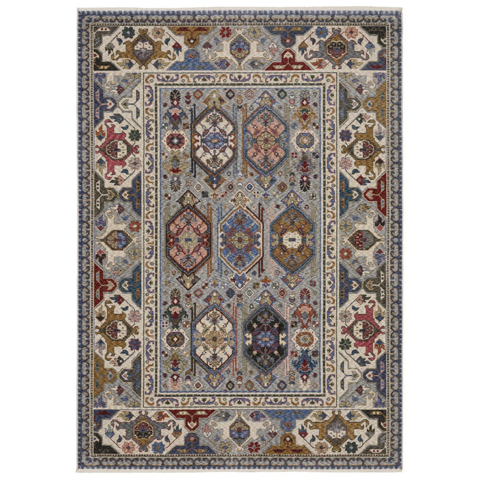 7' X 10' Oriental Area Rug With Fringe - Blue And Gray