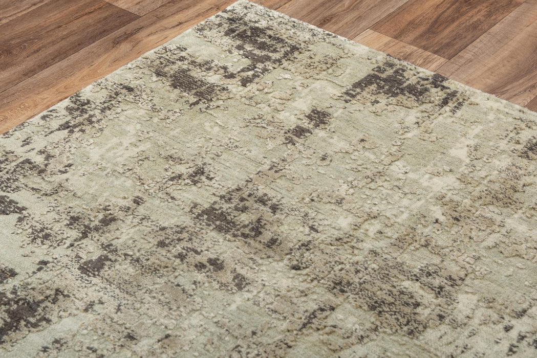 8' X 10' New Zealand Lambs Wool Abstract Hand Carved Handmade Area Rug (748010) - Green / Brown / Beige