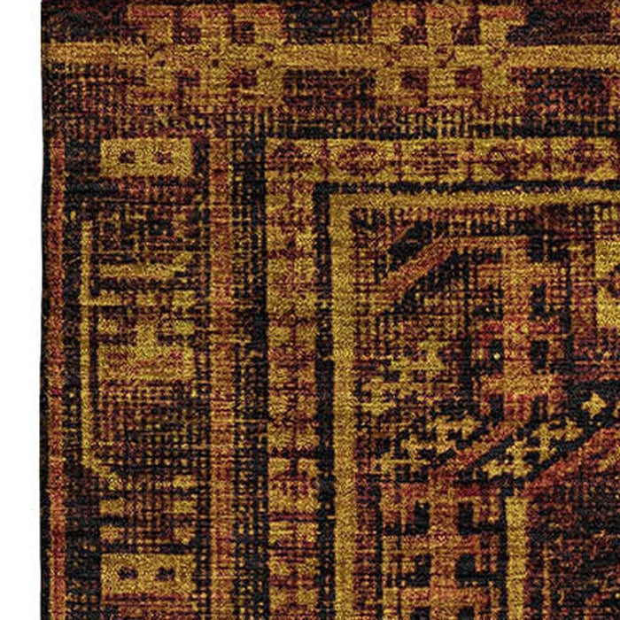 10' X 14' Geometric Washable Area Rug With UV Protection (708127) - Rust / Black