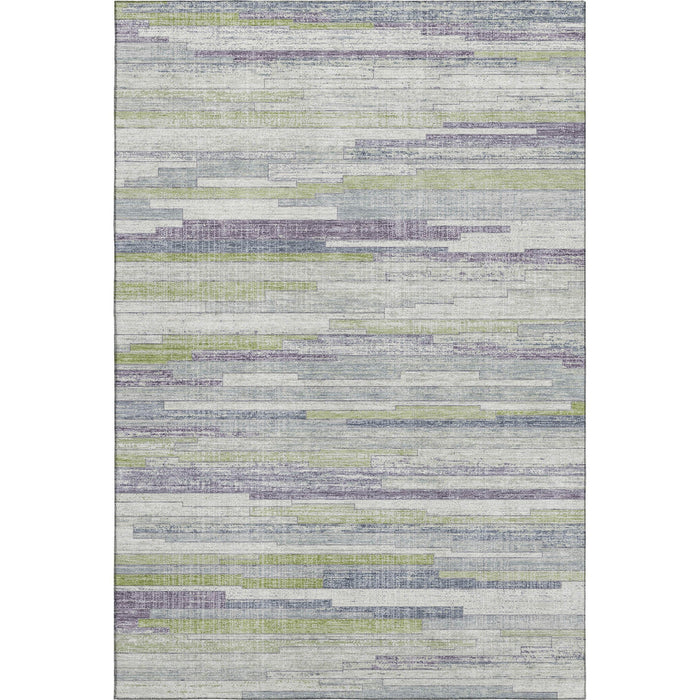 10' X 14' Striped Washable Area Rug With UV Protection (710592) - Artichoke Green / Ivory / Plum