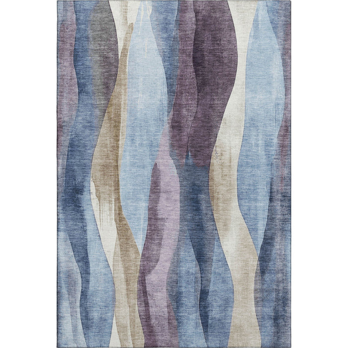 10' X 14' Abstract Washable Area Rug With UV Protection (710268) - Denim Blue / Purple / Beige