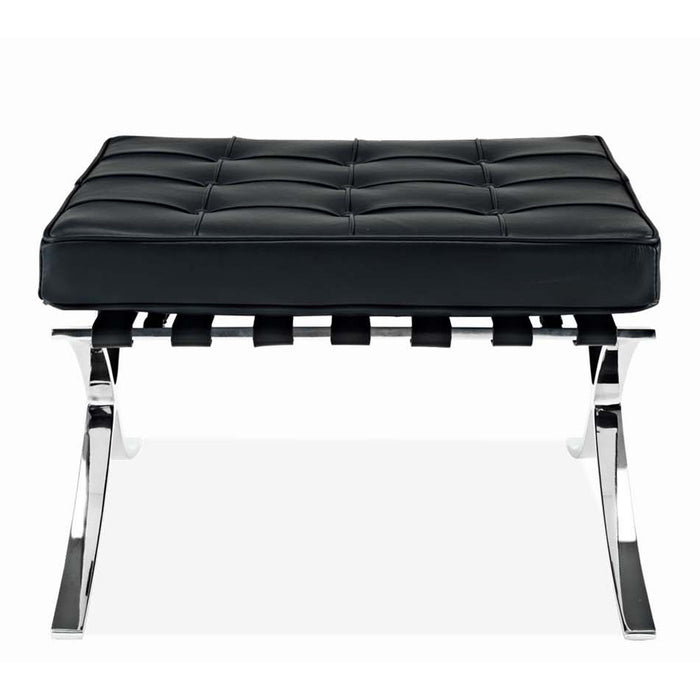 Genuine Leather And Silver Tufted Footstool Ottoman - Black
