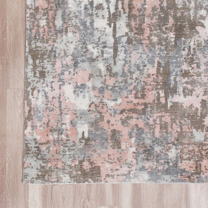 9' x 12' Abstract Hand Loomed Area Rug - Gray And Pink