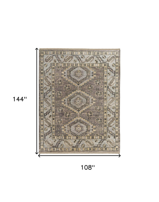 9' x 12' Wool Geometric Hand Knotted Area Rug With Fringe - Gray And Brown