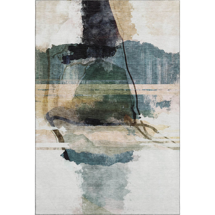 10' X 14' Abstract Washable Area Rug With UV Protection (715387) - Green / Ivory