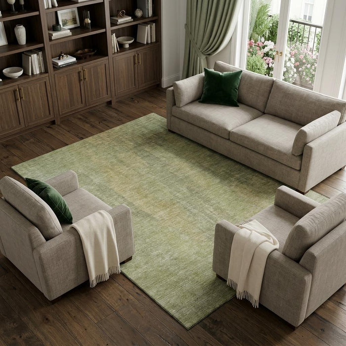 10' X 14' Abstract Washable Area Rug With UV Protection (695972) - Artichoke Green / Copper