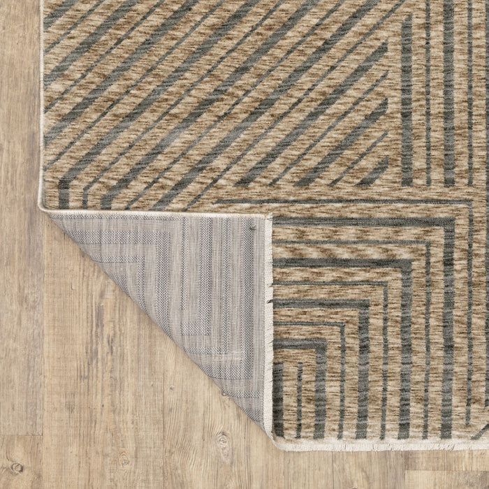 7' X 10' Striped Area Rug With Fringe (575117) - Beige / Gray