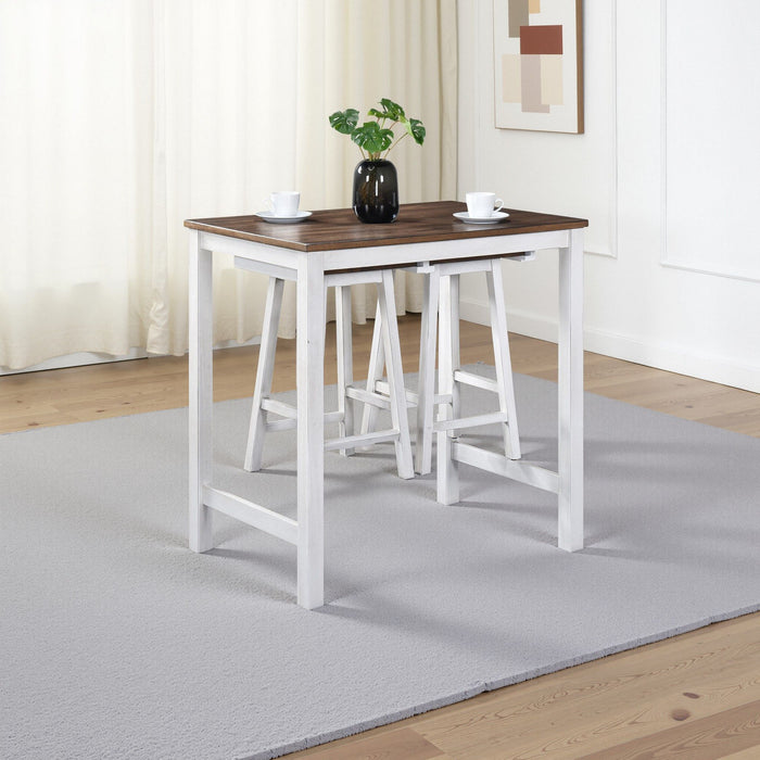 Giga 3-piece counter height dining room set with two stools and a matching table, featuring wooden finishes and modern design.