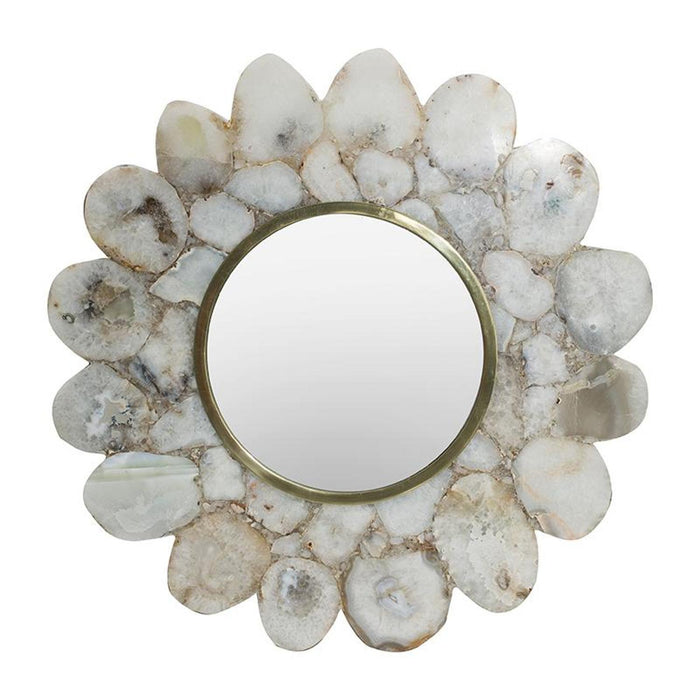 30" Scalloped Stone Framed Accent Mirror - White / Gold