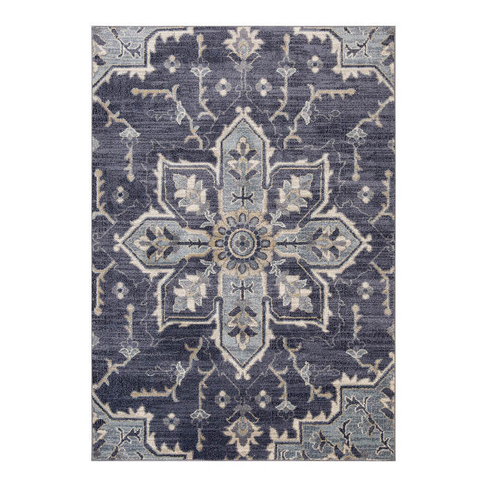 9' x 12' Floral Medallion Power Loom Area Rug - Purple And Ivory