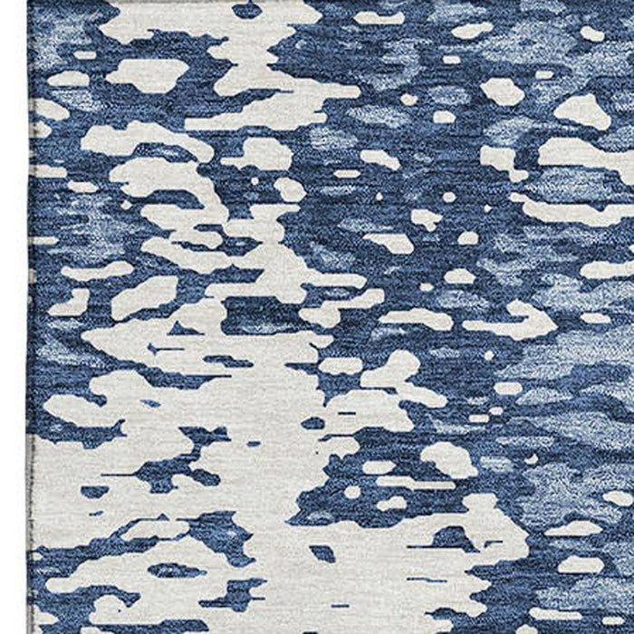 10' X 14' Abstract Washable Area Rug With UV Protection (675438) - Denim Blue / Ivory