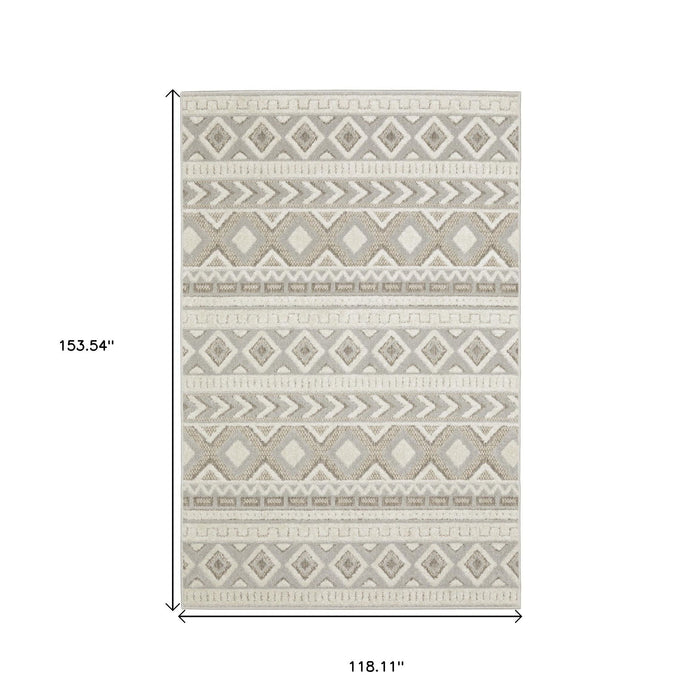 10' X 13' Tribal Area Rug - Gray And Beige