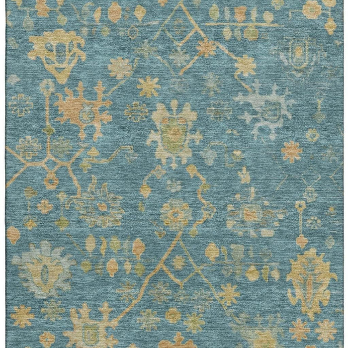 10' X 14' Floral Washable Area Rug With UV Protection (708457) - Teal / Gold / Blue