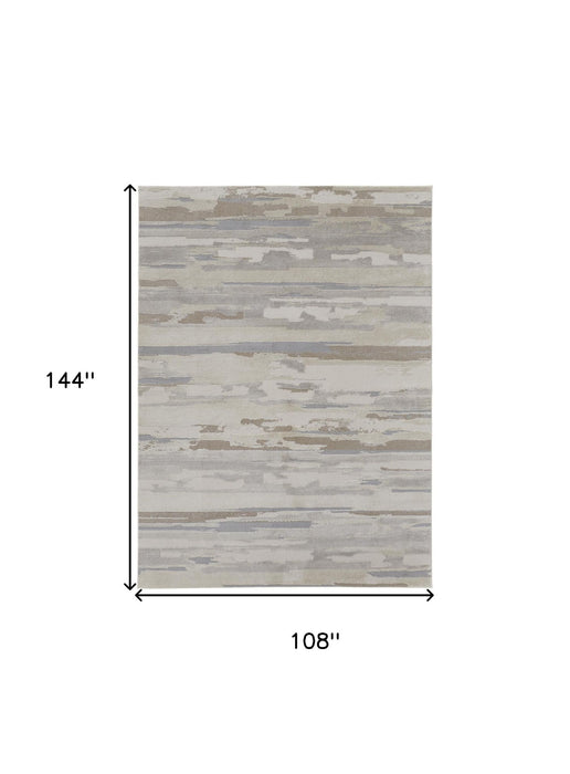 9' x 12' Abstract Power Loom Distressed Area Rug - Ivory And Brown