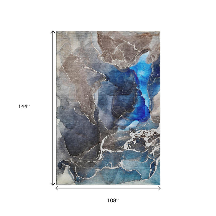9' X 12' Abstract Washable Area Rug With UV Protection (646685) - Navy Blue / Charcoal