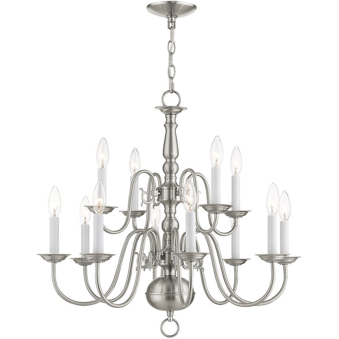 23" Twelve Light Dimmable Chandelier With Shades - Nickel