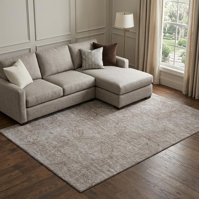 10' X 14' Geometric Washable Area Rug With UV Protection (676608) - Taupe / Ivory