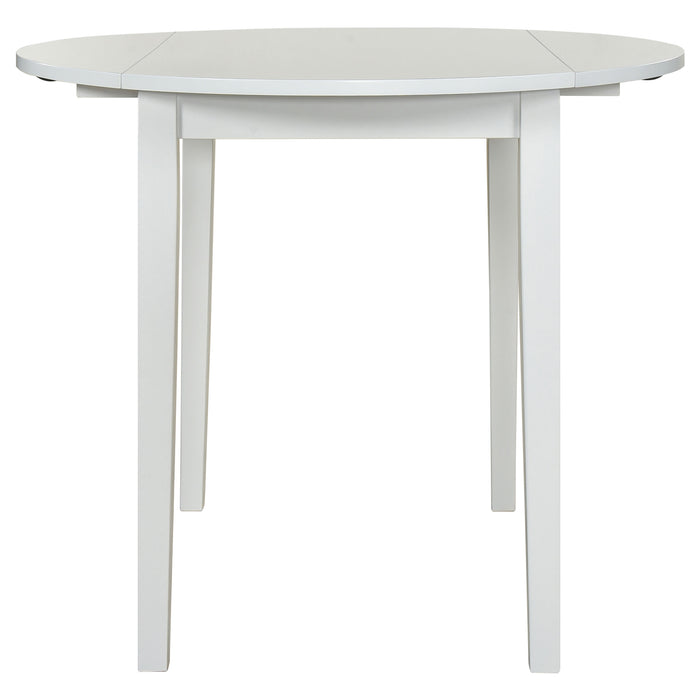 CoasterEveryday Bucknell 3-piece round drop leaf dining table set in white with matching chairs, showcasing a modern furniture design