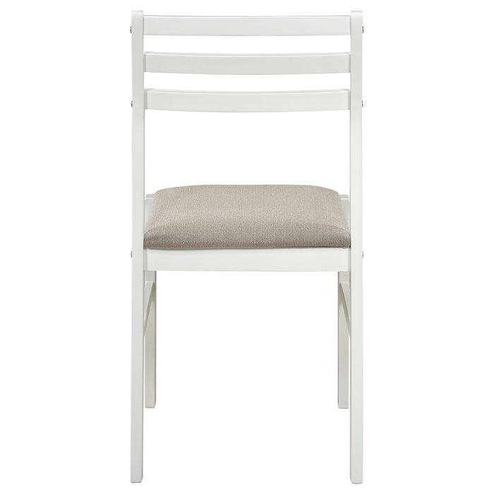 White Bucknell 3-piece round drop leaf dining table set with matching chairs, modern CoasterEveryday furniture for dining room.