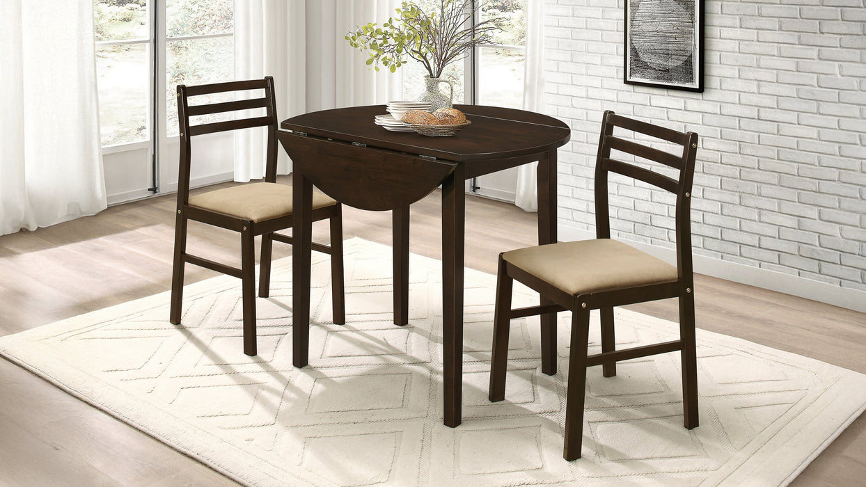 Bucknell 3-piece Round Drop Leaf Dining Table Set Cappuccino