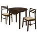 CoasterEveryday Bucknell 3-piece round drop leaf dining table set in cappuccino finish, showing the table with drop leaves and matching chairs